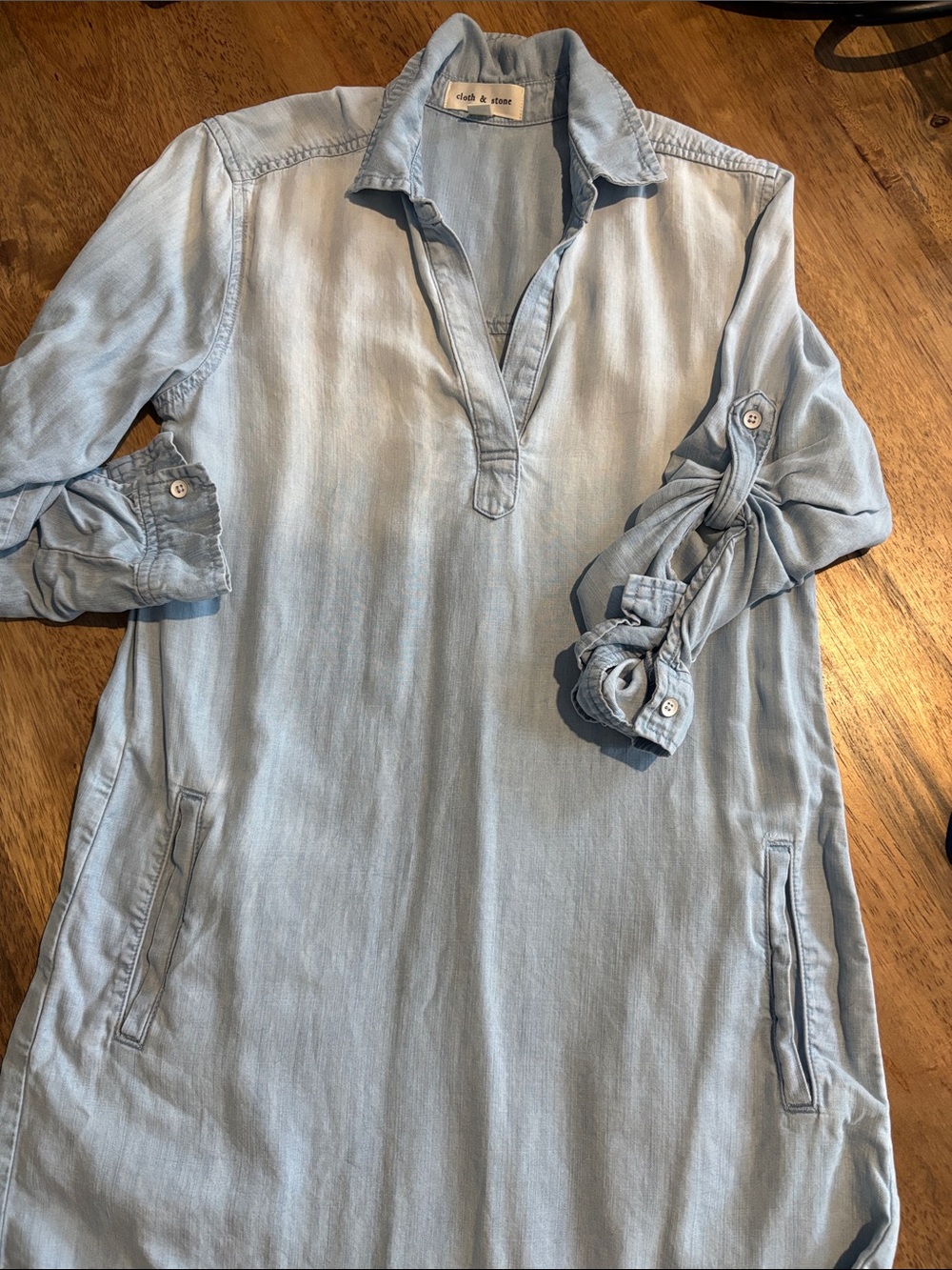 cloth & stone Light Wash Denim-Style Button-Down Tunic Shirt